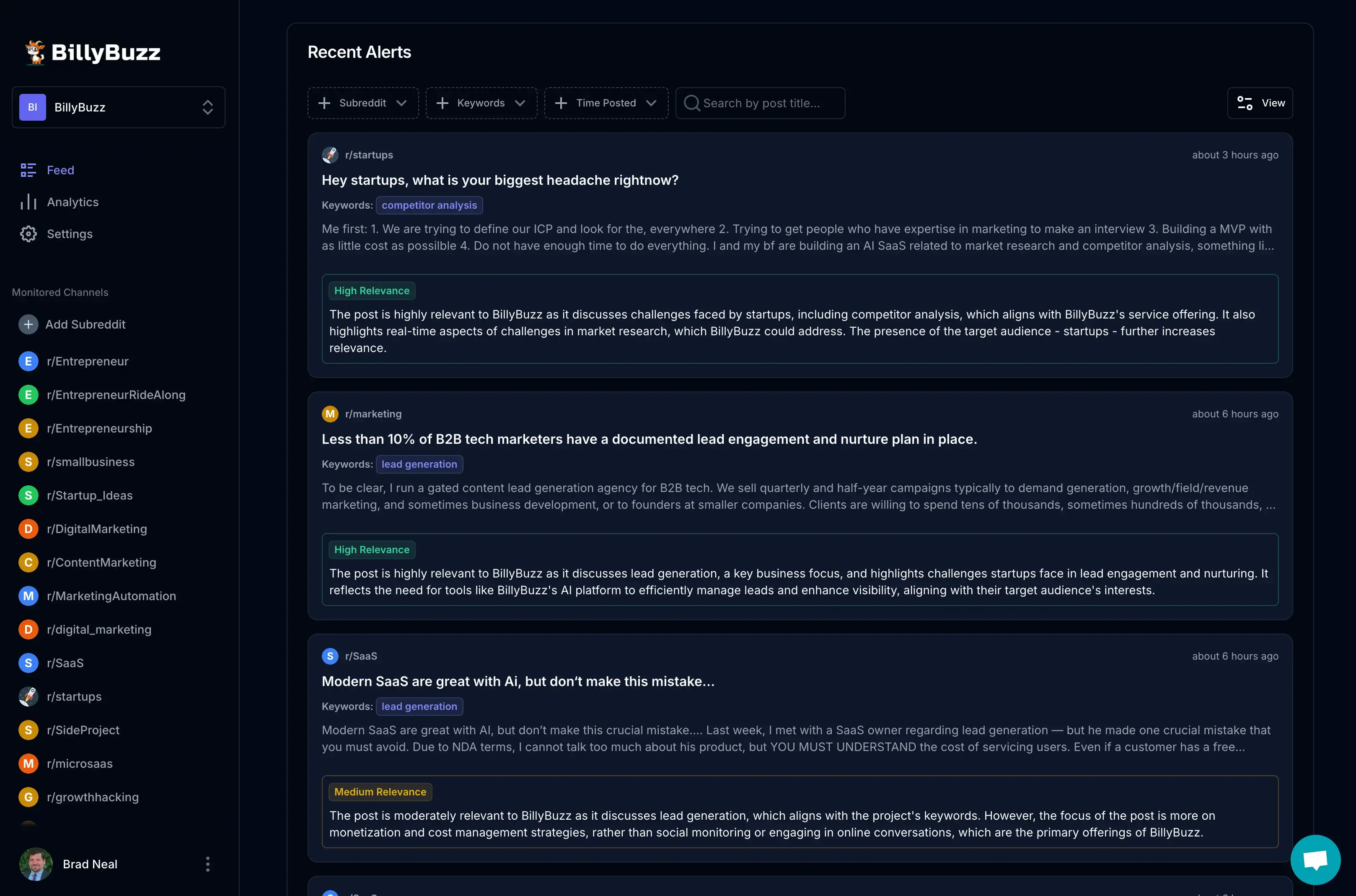 A preview of the BillyBuzz web app